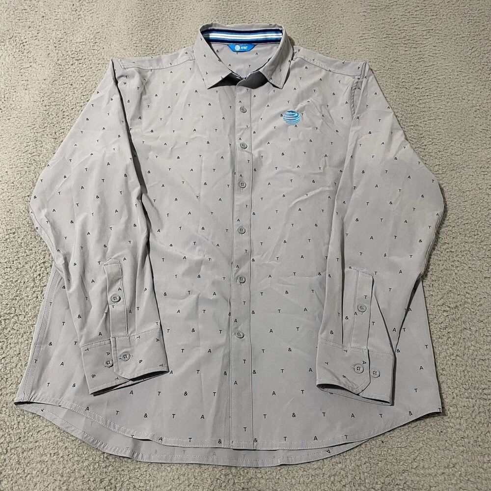 ATT Shirt Mens Medium Gray Button Long Sleeve All Over Print Employee Office